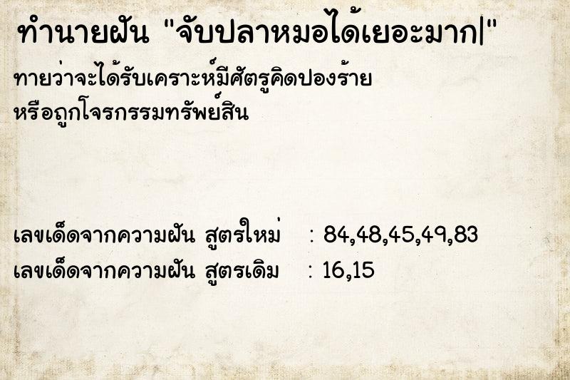 ทำนายฝันจับปลาหมอได้เยอะมาก| ทำนายฝันทำนายฝันจับปลาหมอได้เยอะมาก|